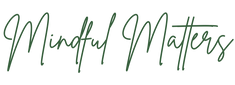 Green 'Mindful Matters' text on a white background