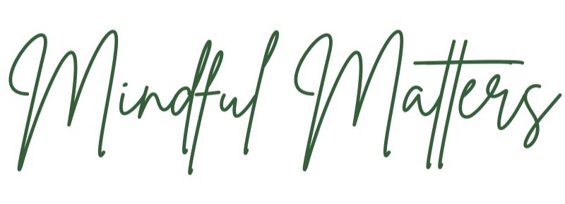 Green 'Mindful Matters' text on a white background